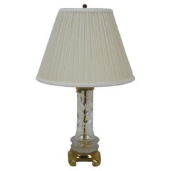 German Lausitzer Hollywood Regency Brass Crystal Leaf Etched Vanity Lamp 20"