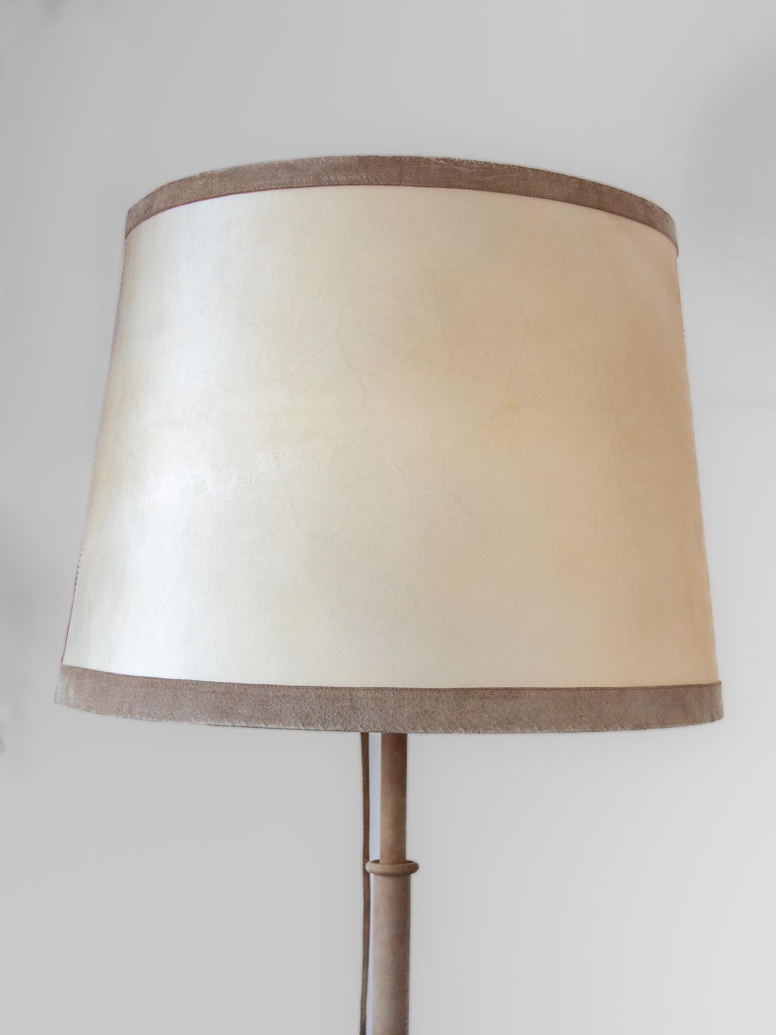 Designed by Charlotte Waver for living room lamps in Germany in the 80s. In a very good original condition.This lamp gives a soft light and a great atmosphere in your interior modern or cottage style. Very high quality leather floor lamp with goat