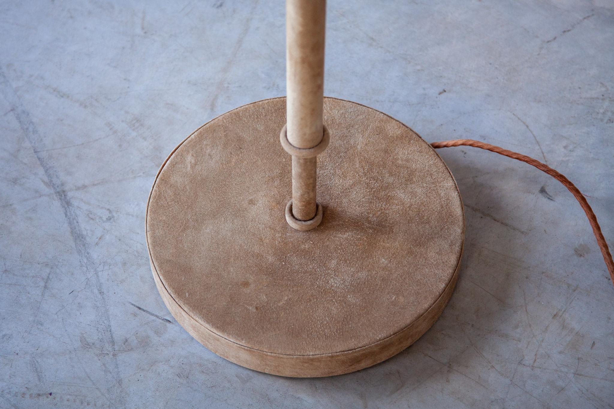 Hand-Crafted German Leather Floor Lamp designed by Charlotte Waver, 1980s For Sale