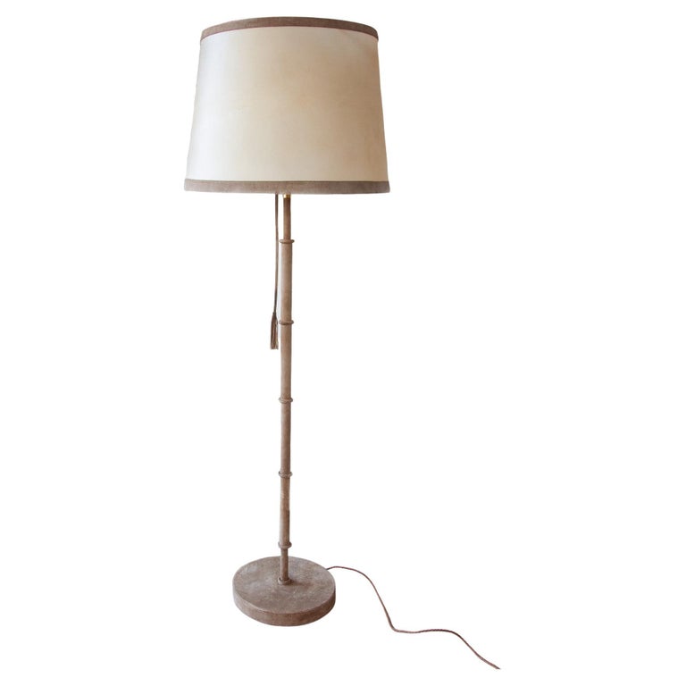 German Leather Floor Lamp designed by Charlotte Waver, 1980s For Sale