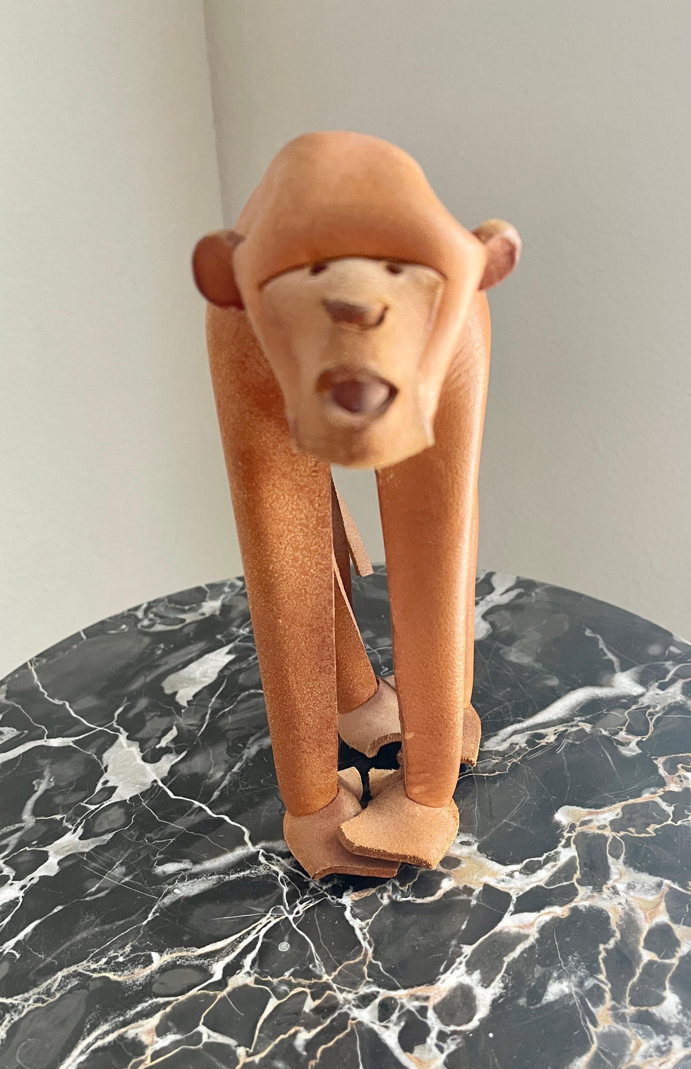 A Handmade German leather monkey sculpture by Deru.