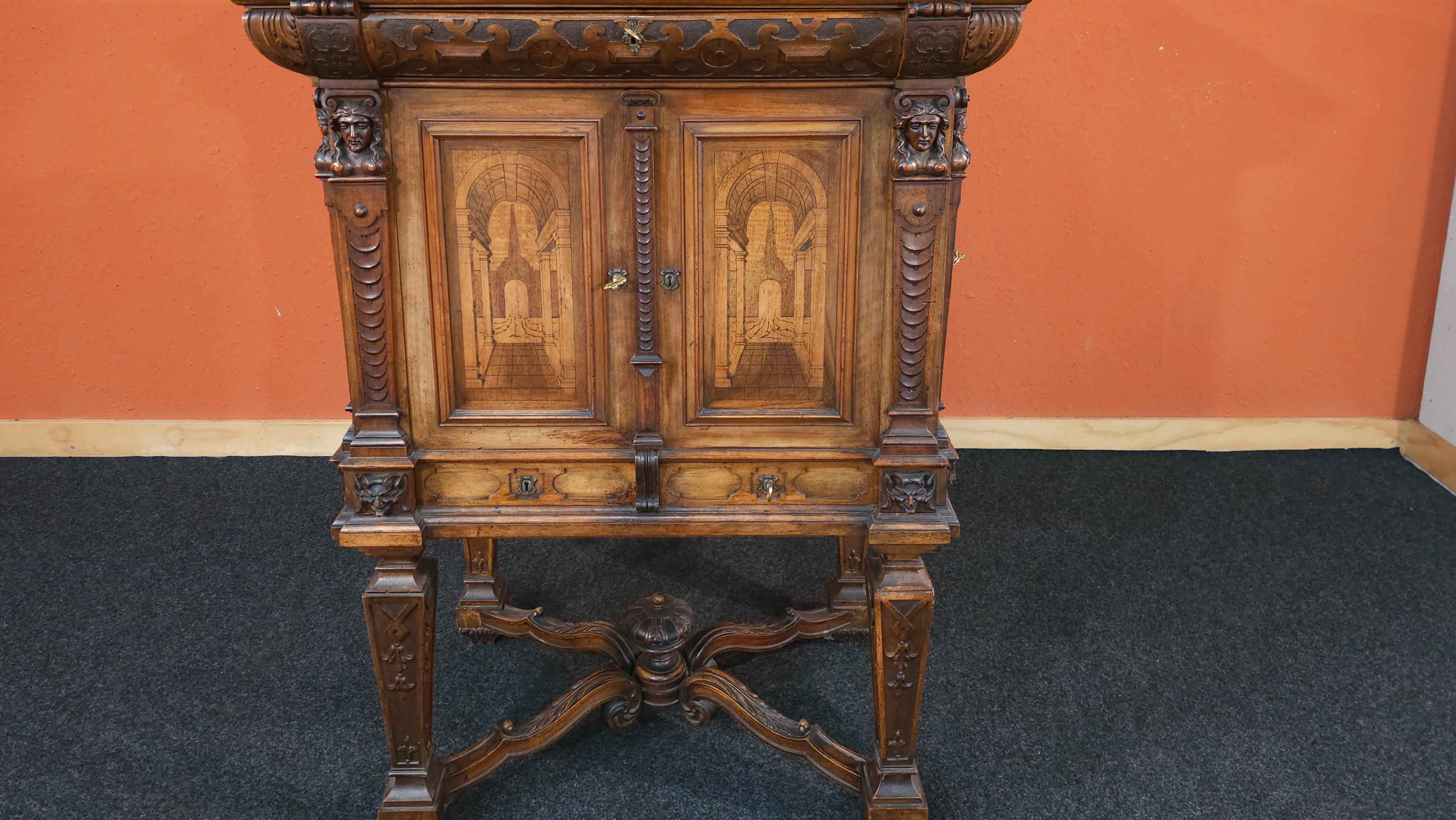 Mid-19th Century German Lectern Podium with Inlays, 1850 circa For Sale