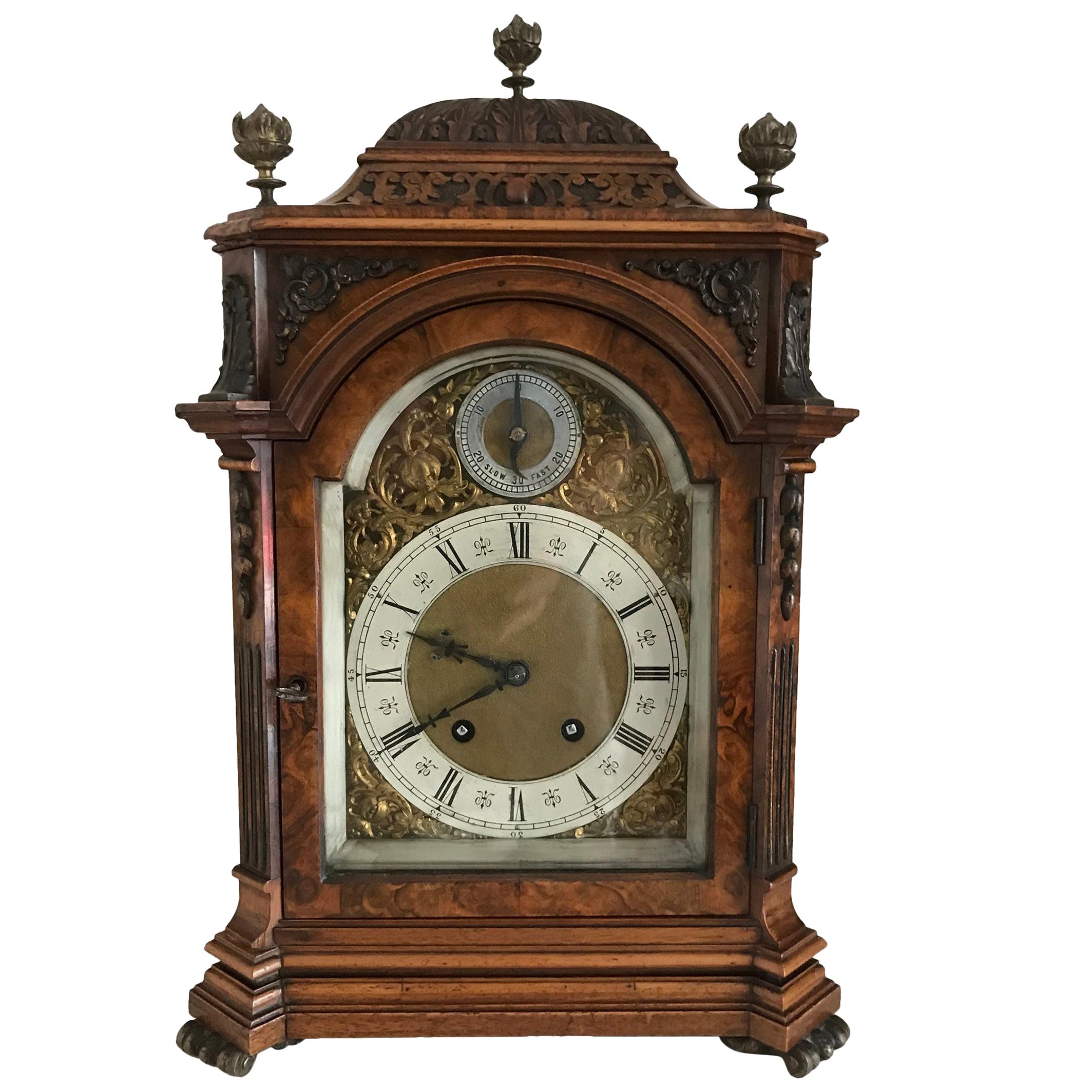 German Lenzkirch Burr Walnut Bracket Clock, circa 1880