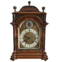 Antique German Lenzkirch Burr Walnut Bracket Clock, circa 1880