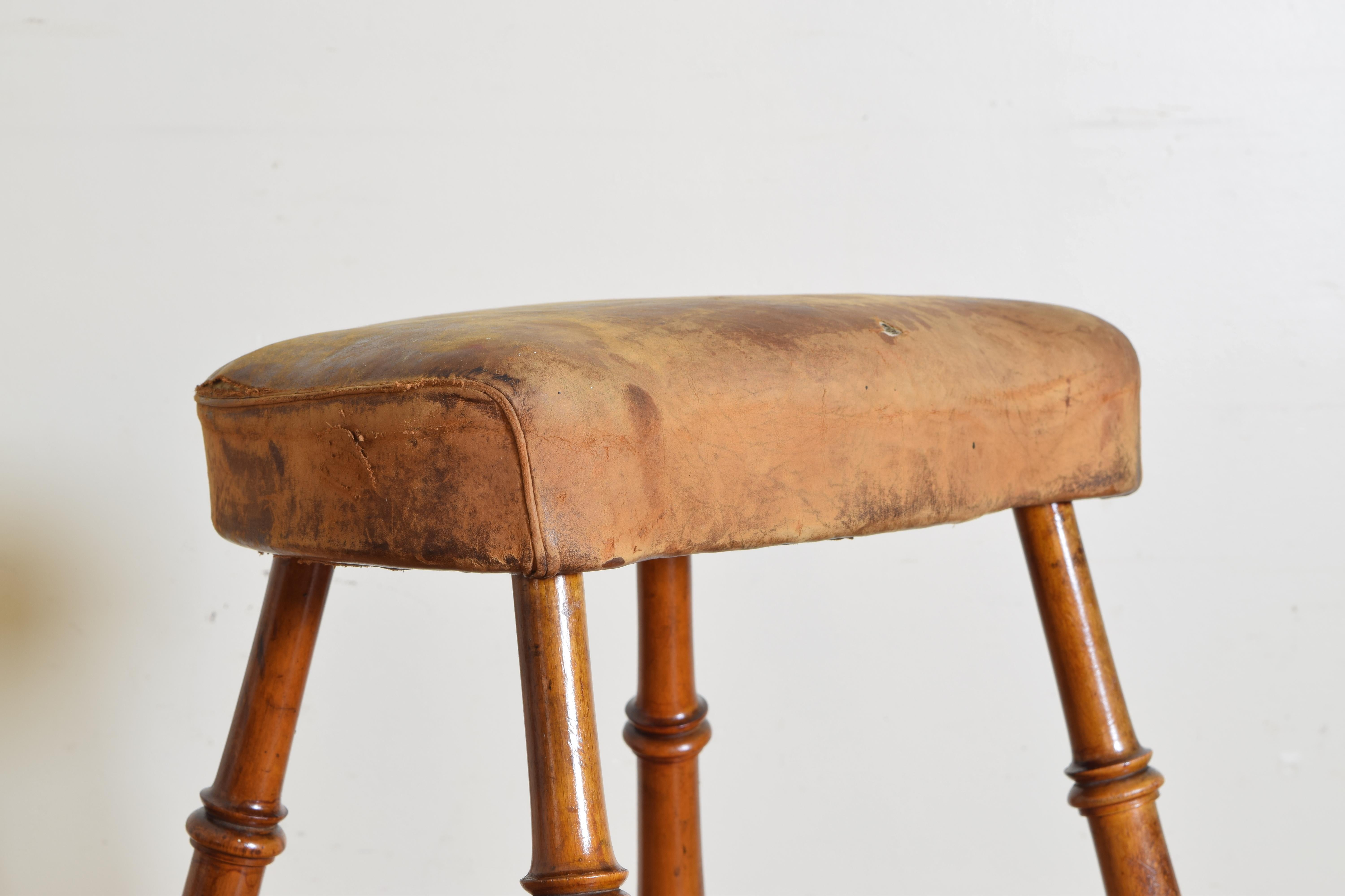 German Light Oak and Leather Upholstered Tall Stool, Mid-19th Century 1