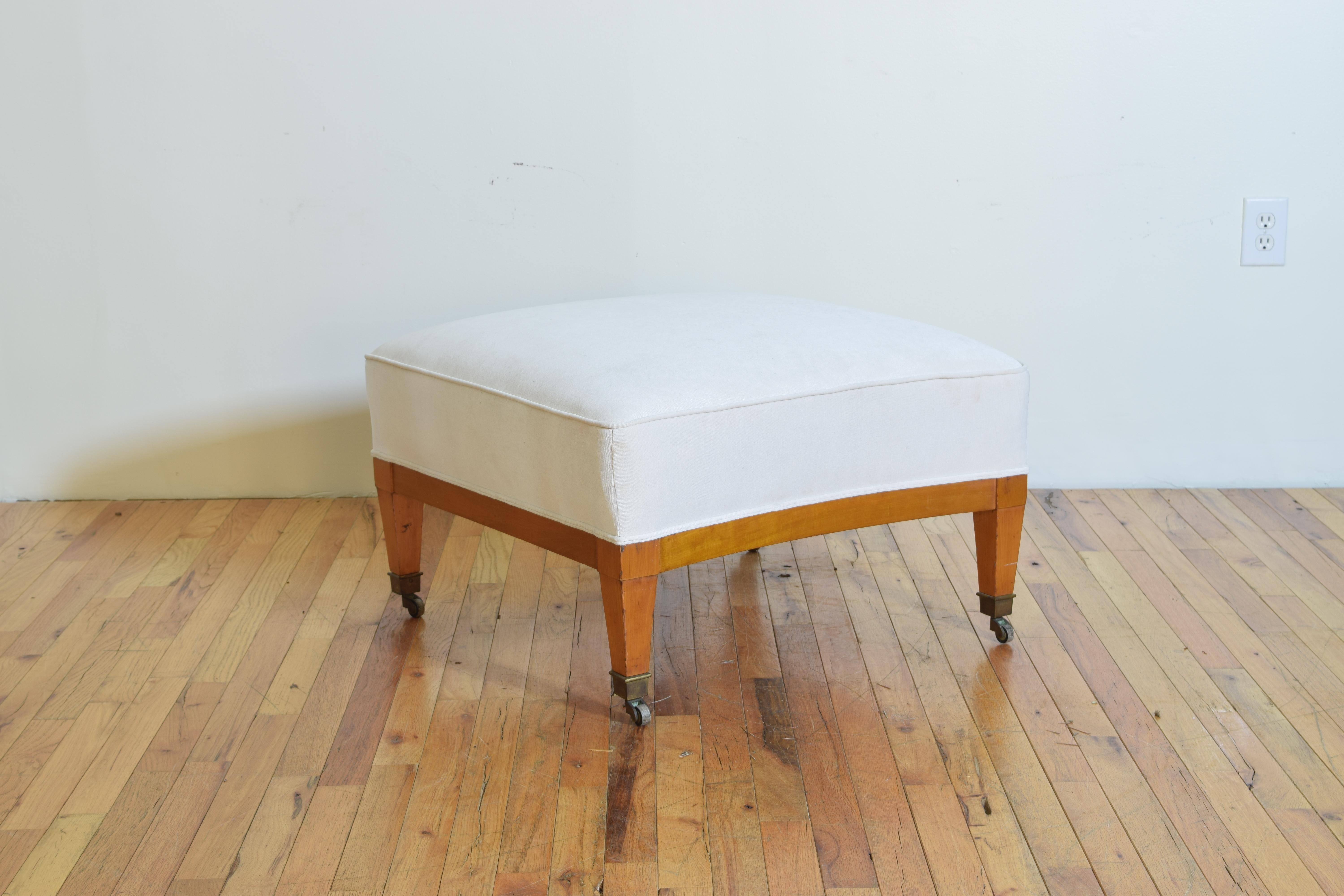Neoclassical German Light Walnut and Upholstered Neoclassic Bench, 19th Century