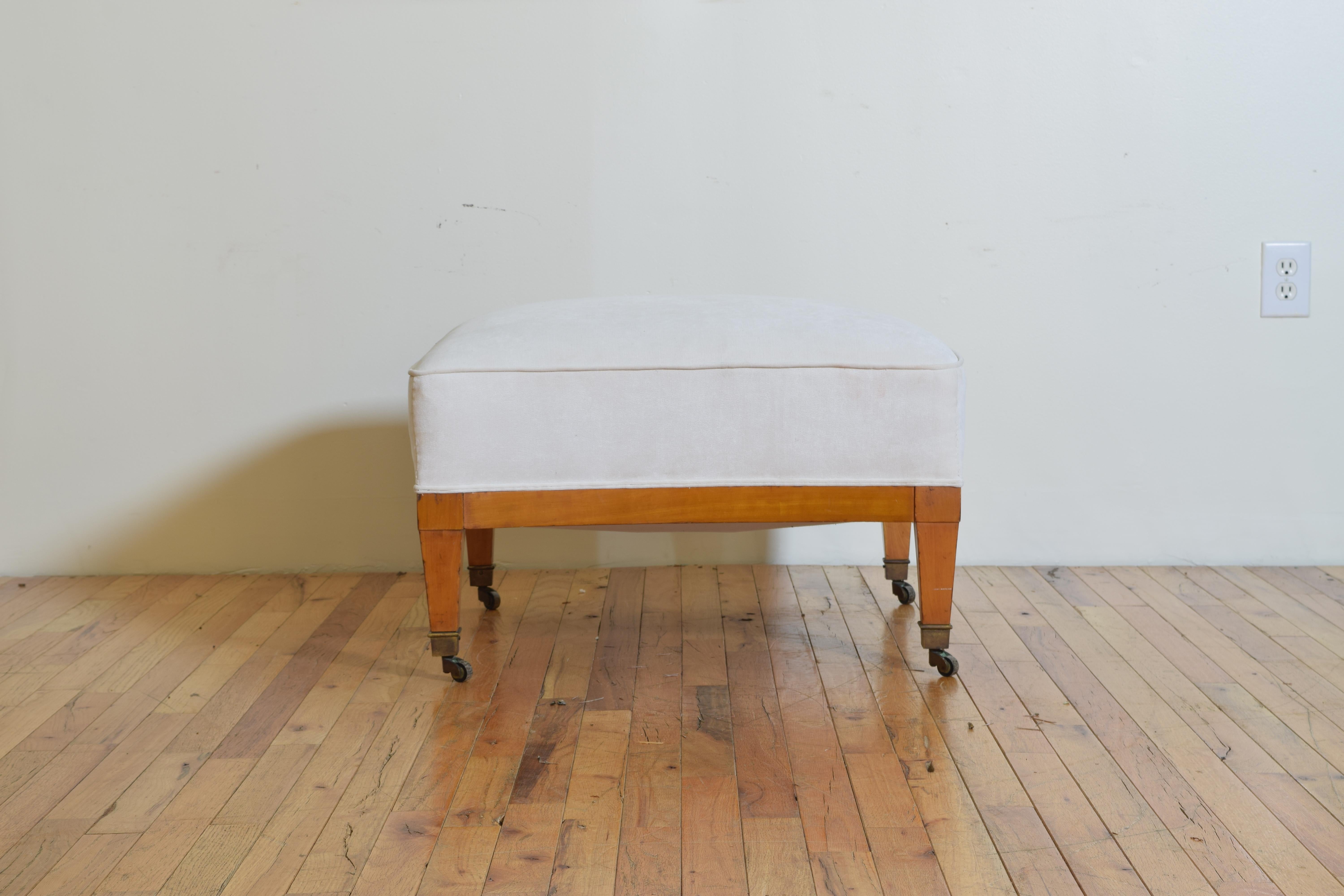 Early 19th Century German Light Walnut and Upholstered Neoclassic Bench, 19th Century
