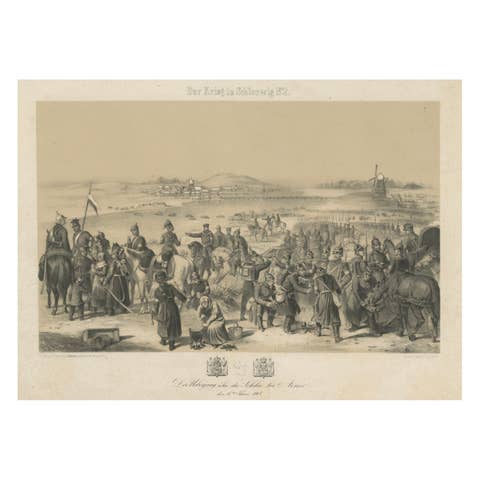 German Lithograph of the Schleswig War Crossing at the Schlei Near Arnis, 1864