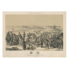 German Lithograph of the Schleswig War Crossing at the Schlei Near Arnis, 1864
