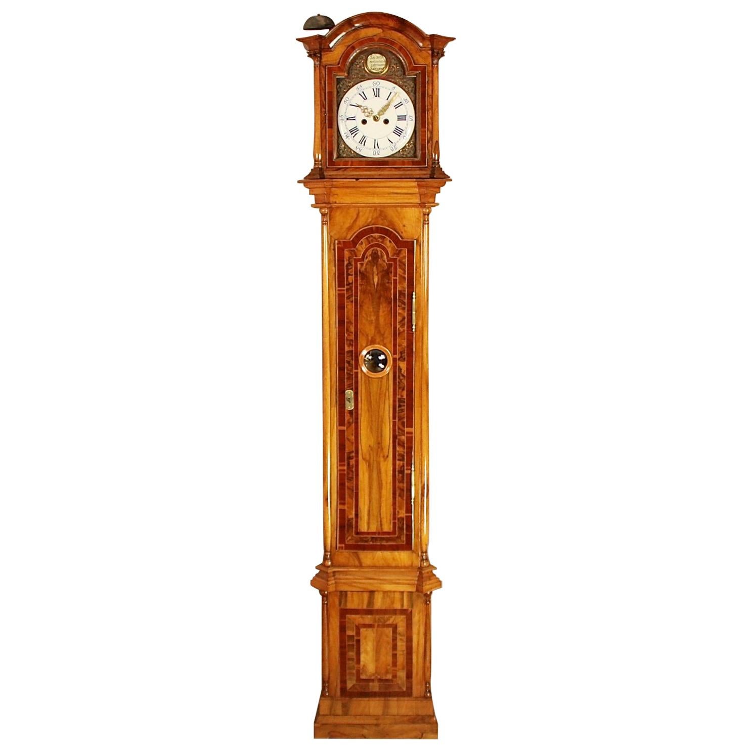 German Marquetry Longcase Clock by Johann Wilhelm Wellershaus, Late 18th Century For Sale