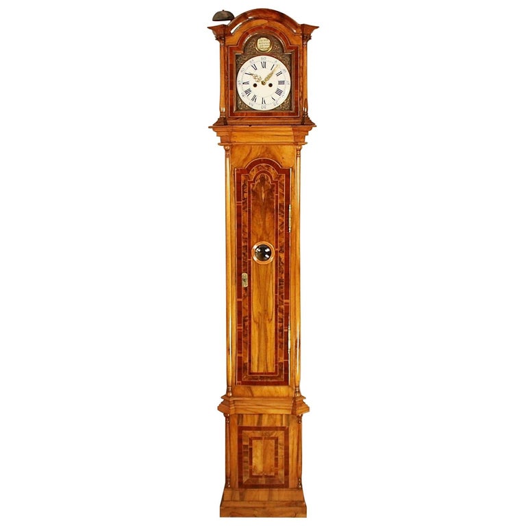 German Marquetry Longcase Clock by Johann Wilhelm Wellershaus, Late 18th Century For Sale at