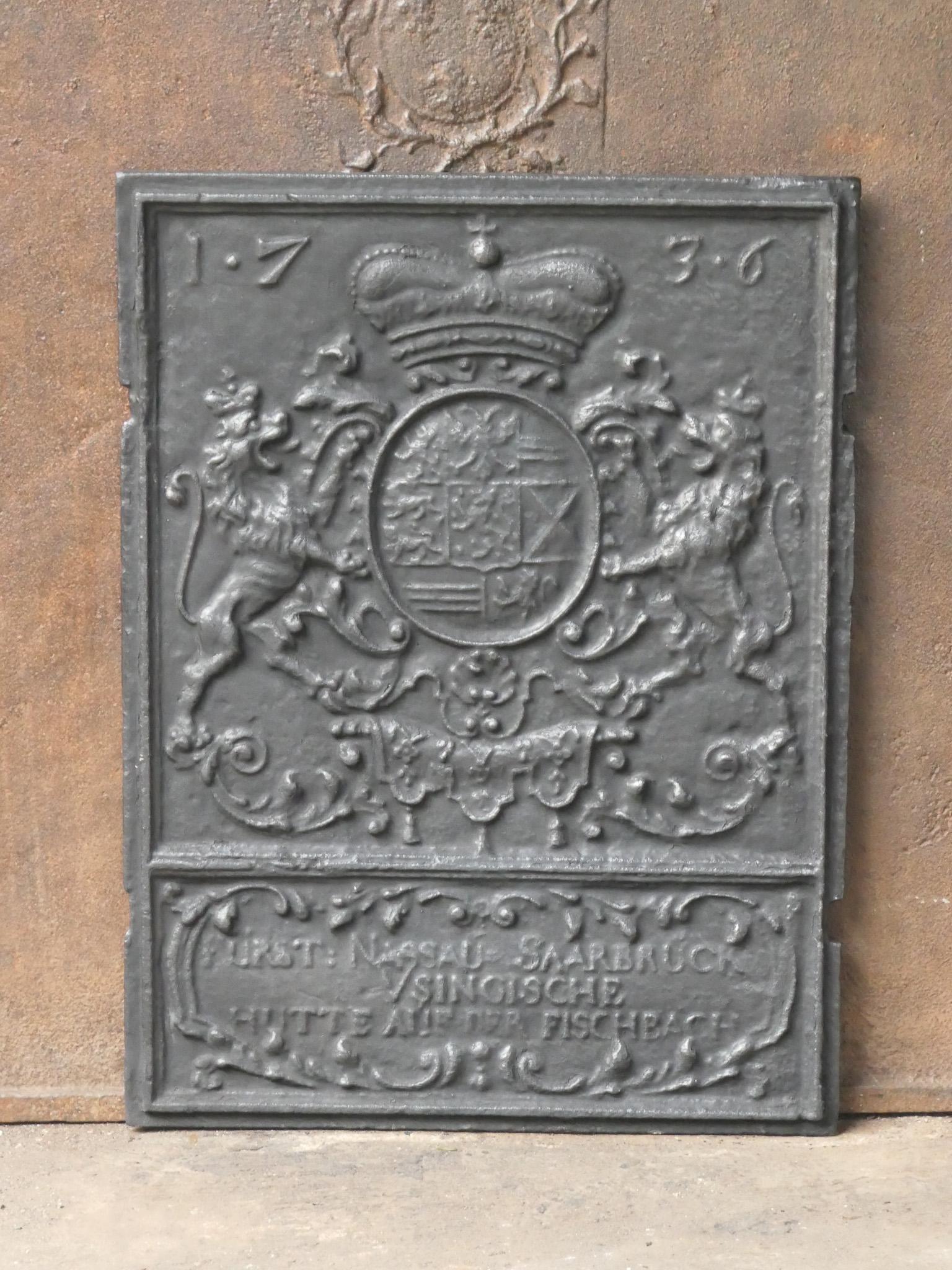 Cast German Louis XV Period 'Coat of Arms' Fireback / Backsplash, 18th Century For Sale