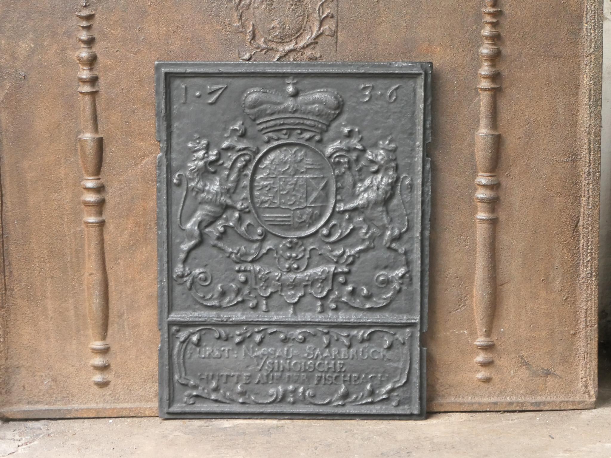 18th Century and Earlier German Louis XV Period 'Coat of Arms' Fireback / Backsplash, 18th Century For Sale