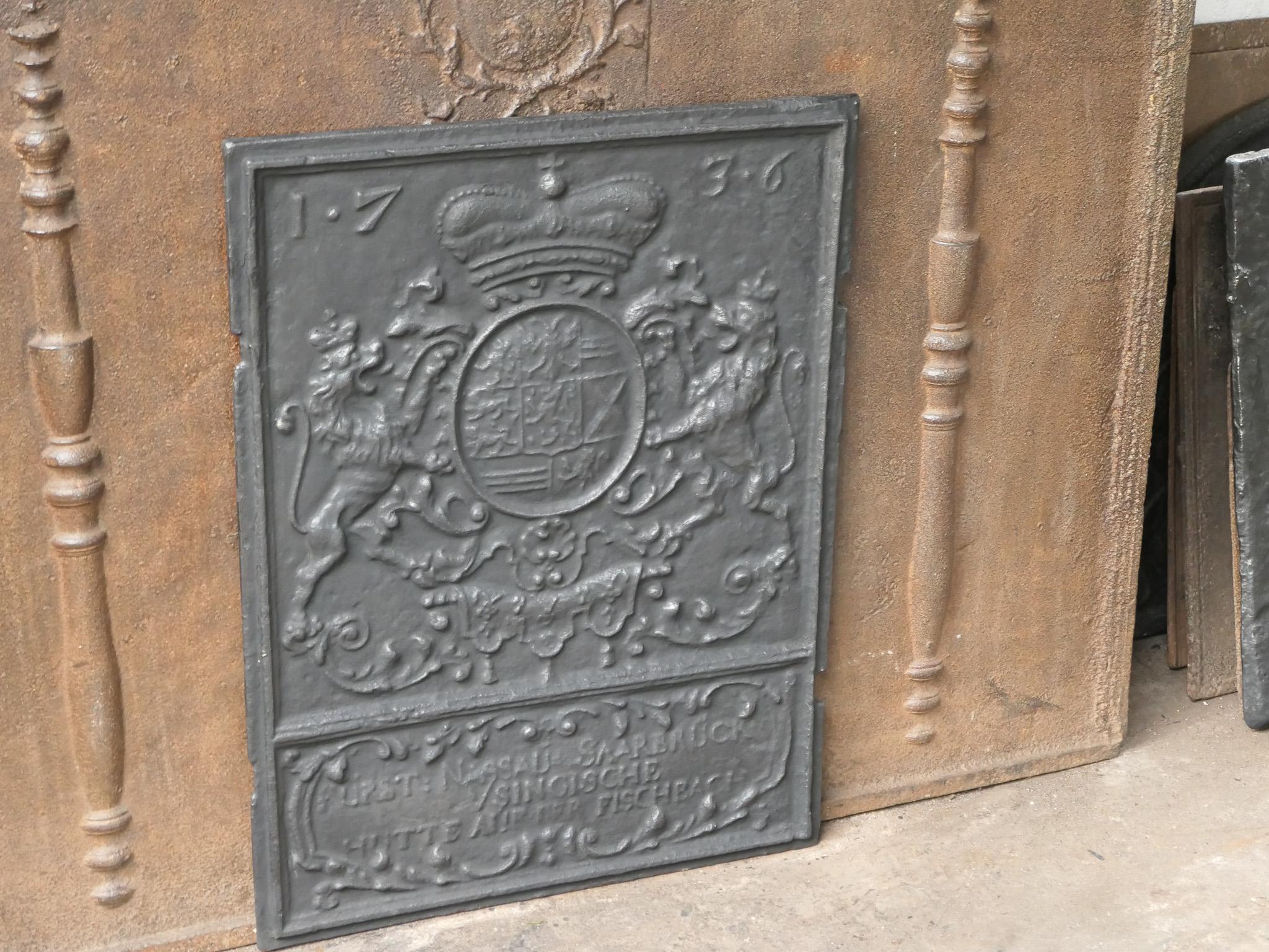 Iron German Louis XV Period 'Coat of Arms' Fireback / Backsplash, 18th Century For Sale