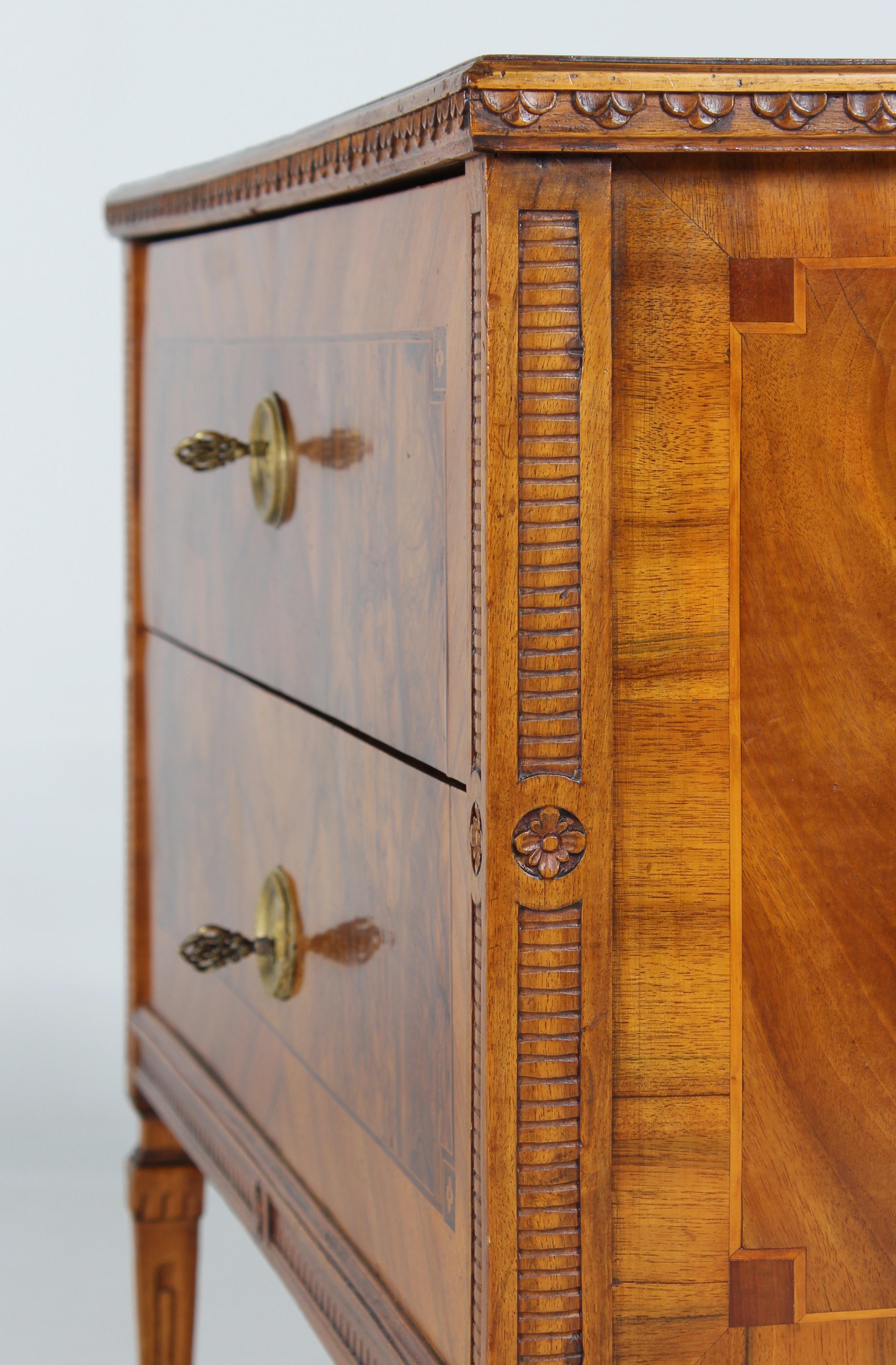18th Century German Louis XVI Chest Of Drawers with Carvings and Marquetry, circa 1780 For Sale