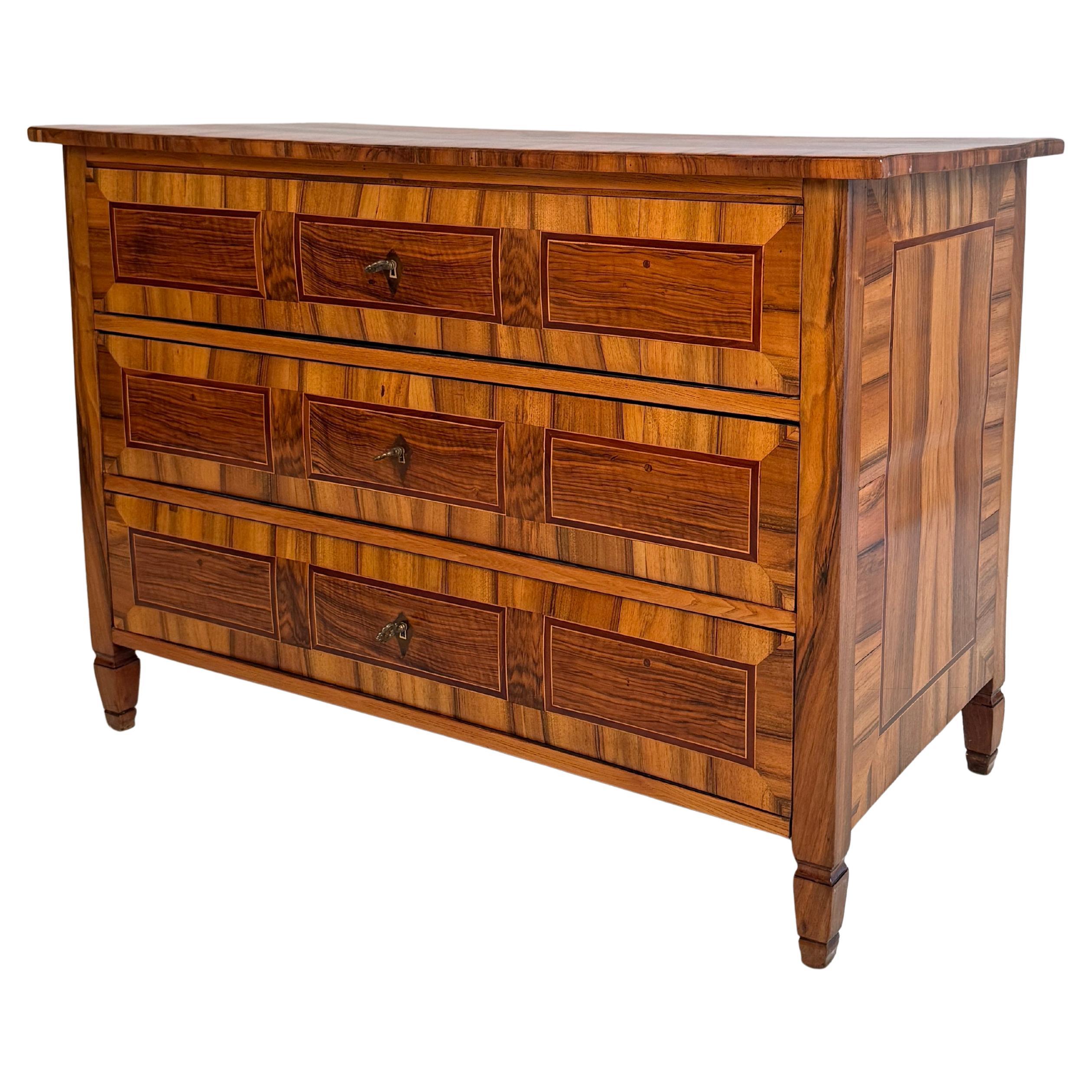 German Louis XVI Walnut Commode with Geometric Inlays, Circa 1780 For Sale