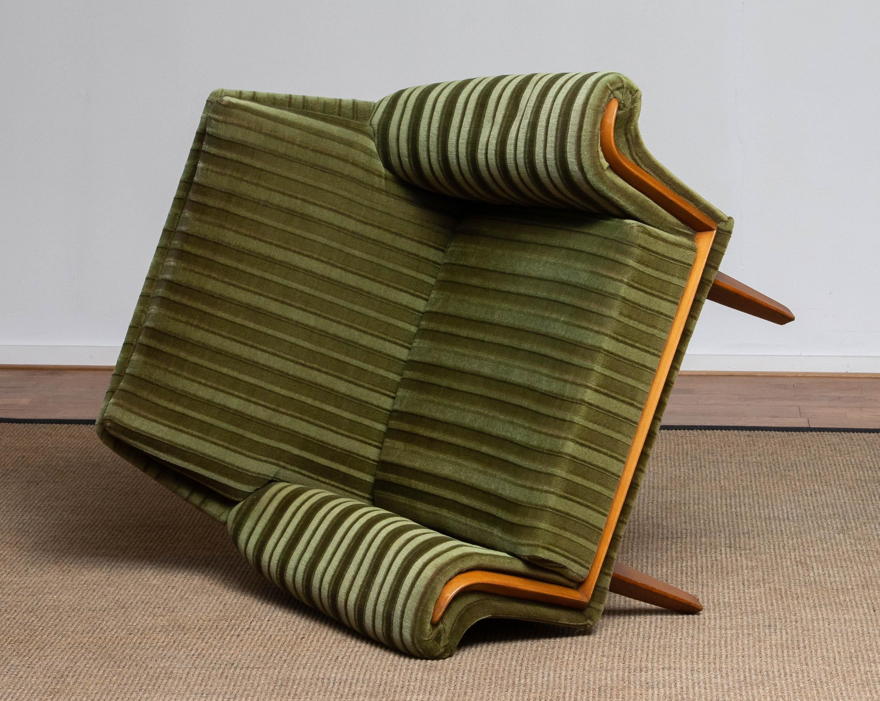 German Lounge Chair Beech Details Upholstered With Original Green Velvet. 1950s 6