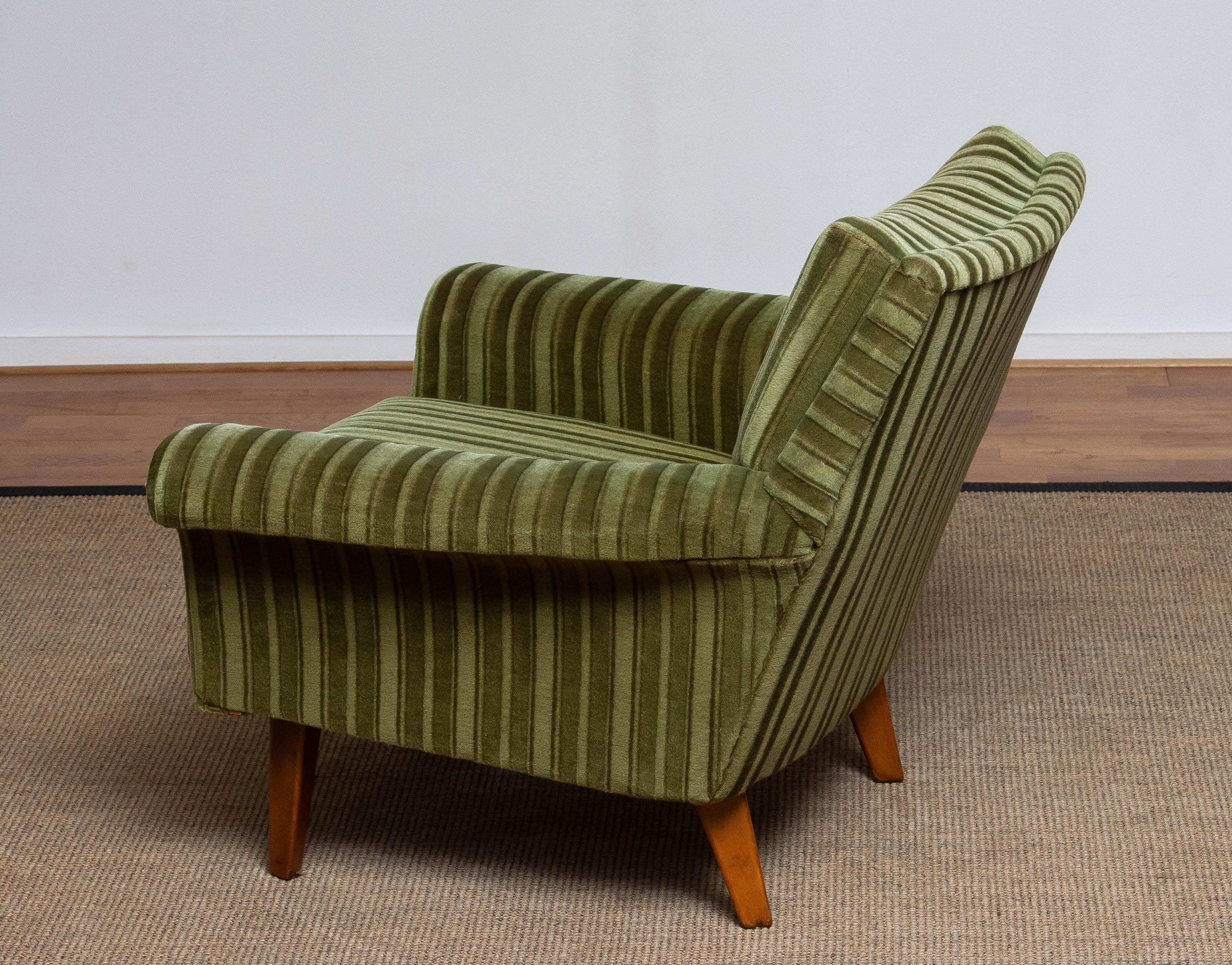 German Lounge Chair Beech Details Upholstered With Original Green Velvet. 1950s 1