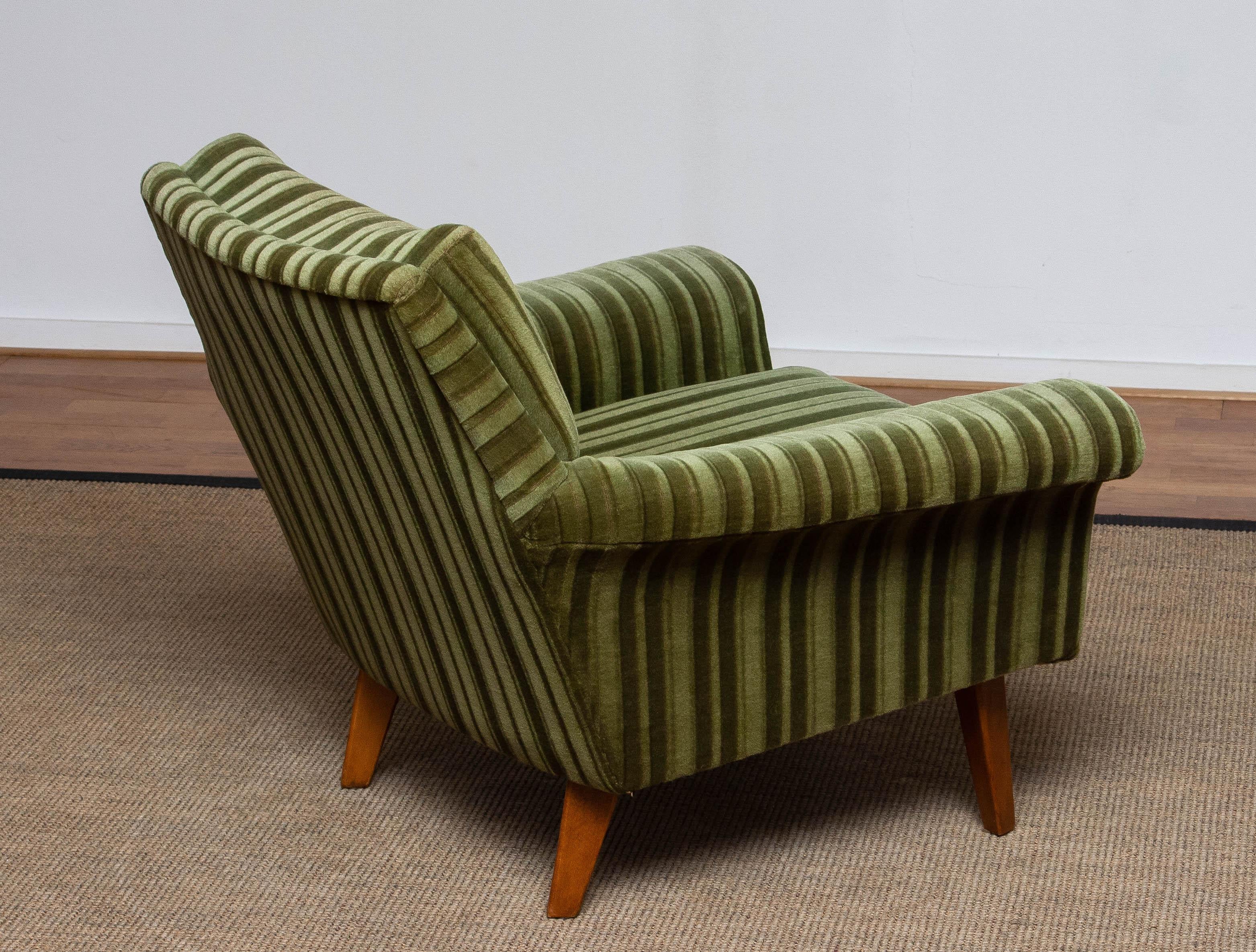 German Lounge Chair Beech Details Upholstered With Original Green Velvet. 1950s 2