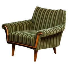 German Lounge Chair Beech Details Upholstered With Original Green Velvet. 1950s