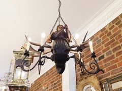 German Lusterweibechen Figural Poly Chromed & Antler Six Arm Chandelier, C. 1870