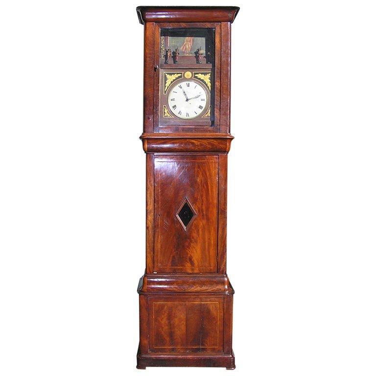 German Mahogany Tall Case Flute Clock For Sale