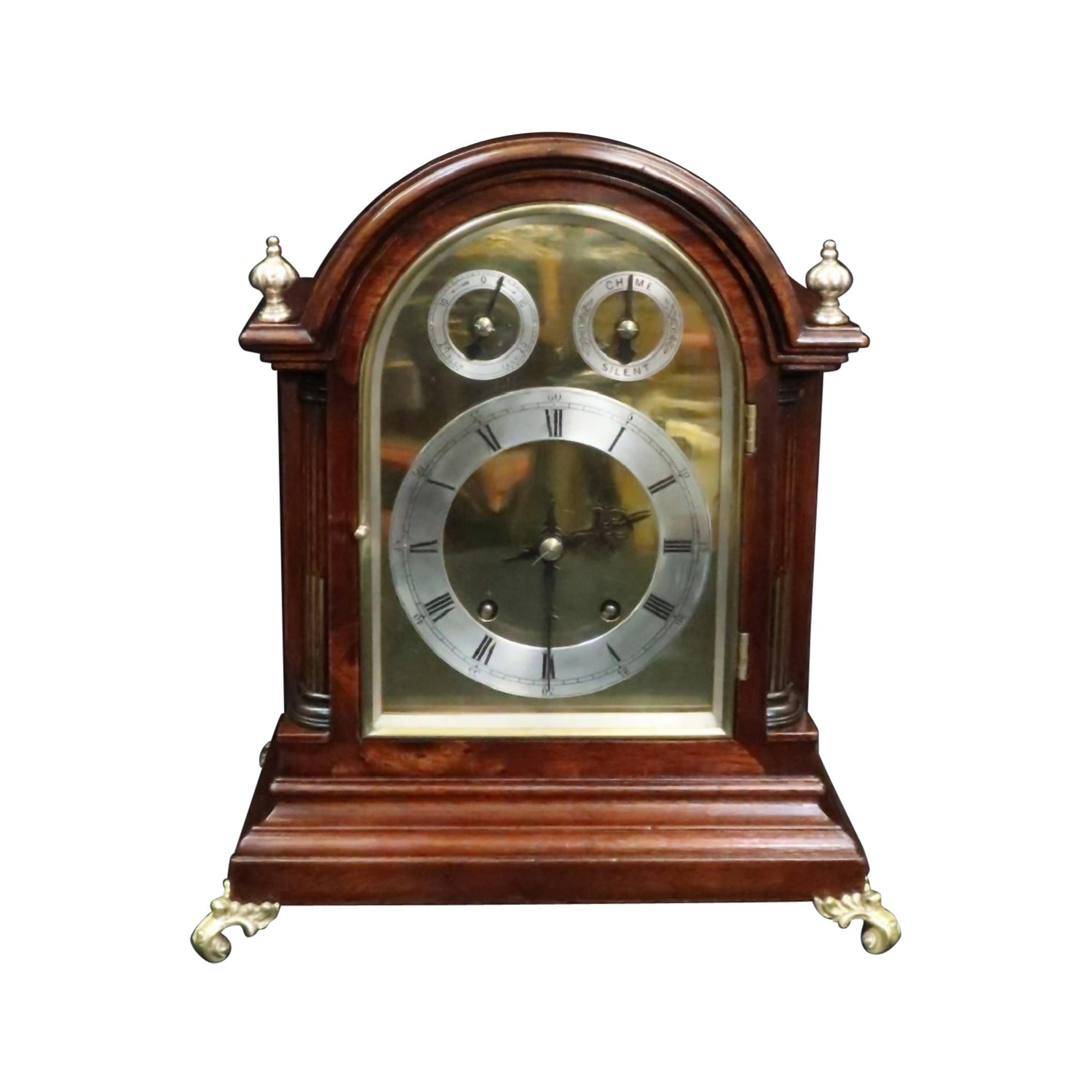 German Mahogany Ting Tang Striking Bracket Clock by Winterhalder & Hofmeier For Sale