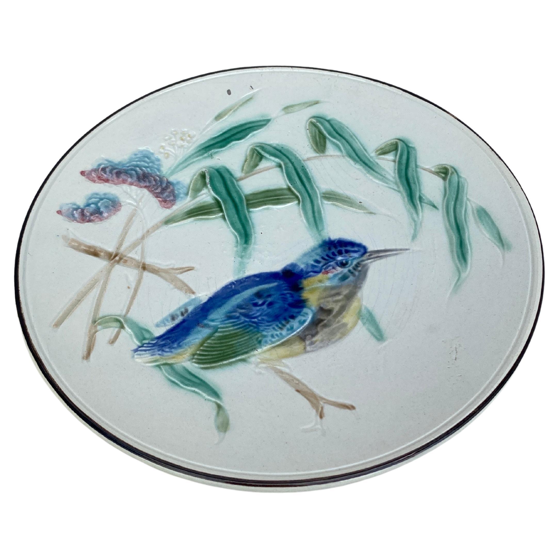 German Majolica Bird Plate, circa 1900.