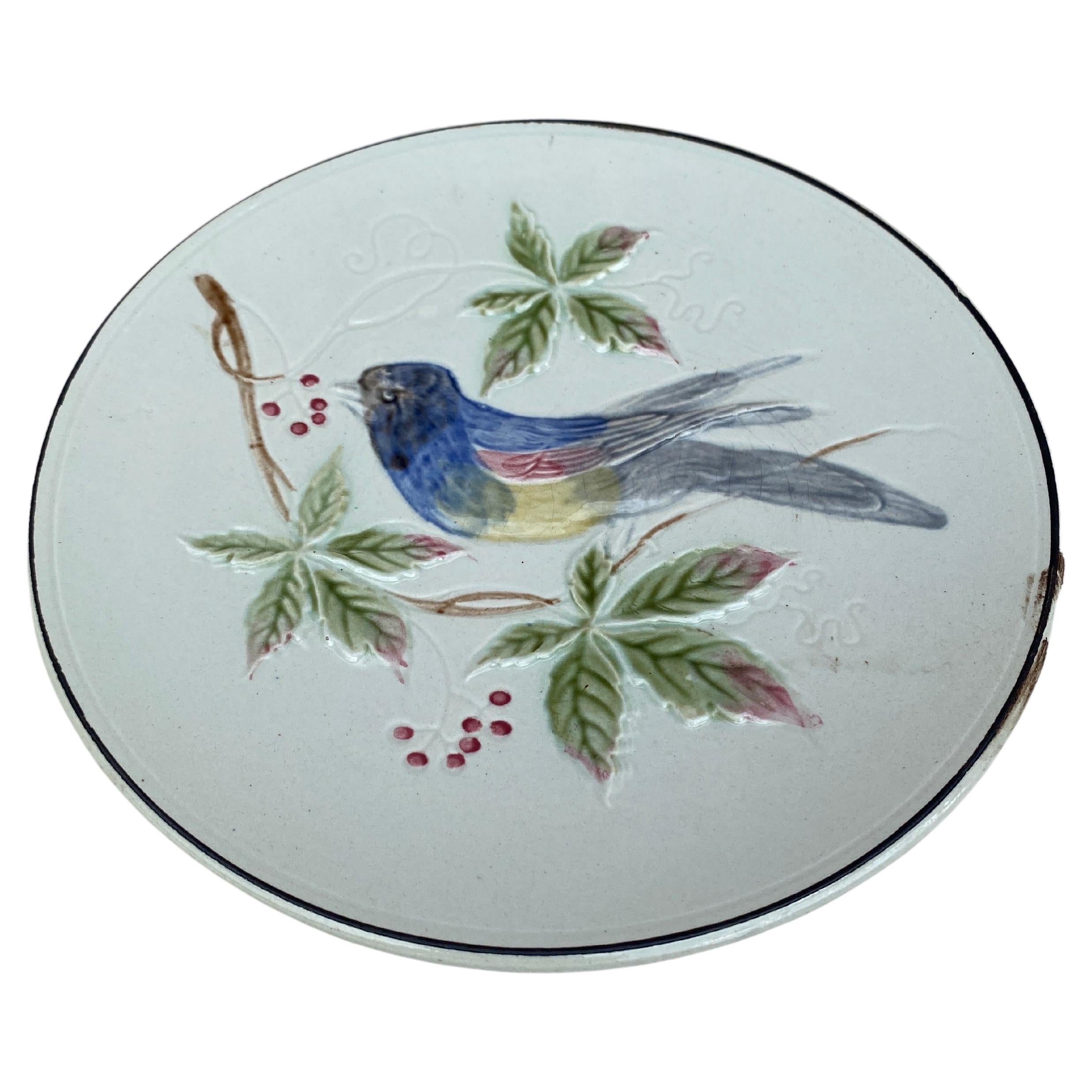 German Majolica Bird Plate, circa 1900.