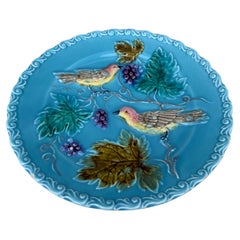 German Majolica Birds & Grapes Plate, circa 1900
