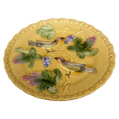 German Majolica Birds & Grapes Plate, circa 1900