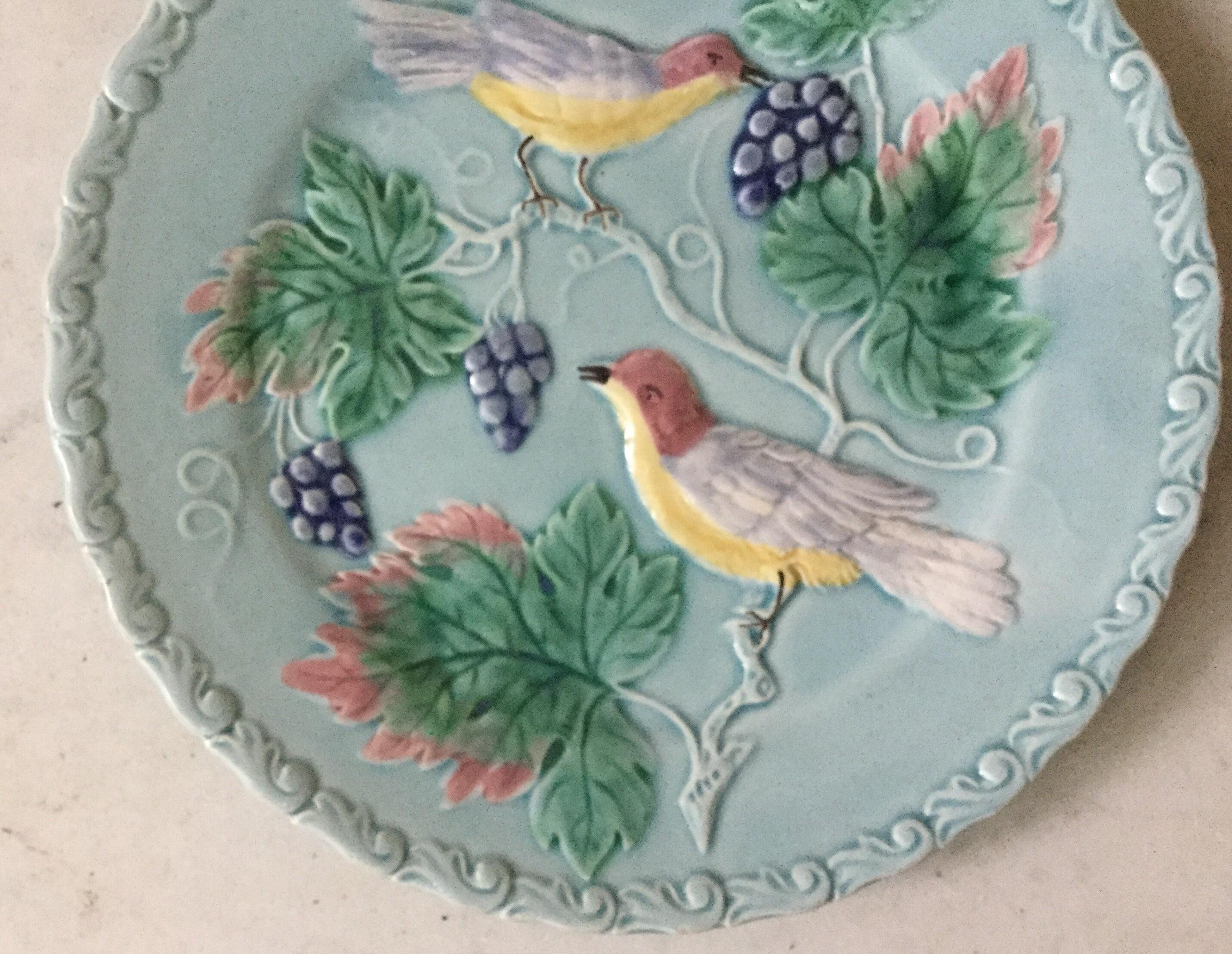 Rustic German Majolica Birds and Grapes Plate, circa 1900