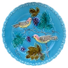 German Majolica Birds & Grapes Plate, circa 1900