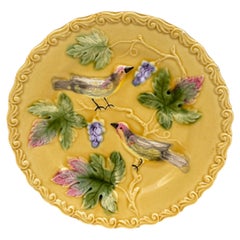 German Majolica Birds & Grapes Plate, circa 1900
