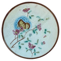German Majolica Birds & Roses Plate, Circa 1900