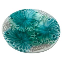 German Majolica Butter Pat with Leaves circa 1900