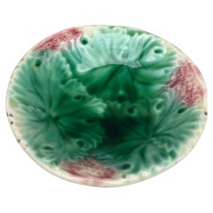 German Majolica Butter Pat with Leaves circa 1900