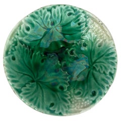 German Majolica Butter Pat with Leaves, Circa 1900