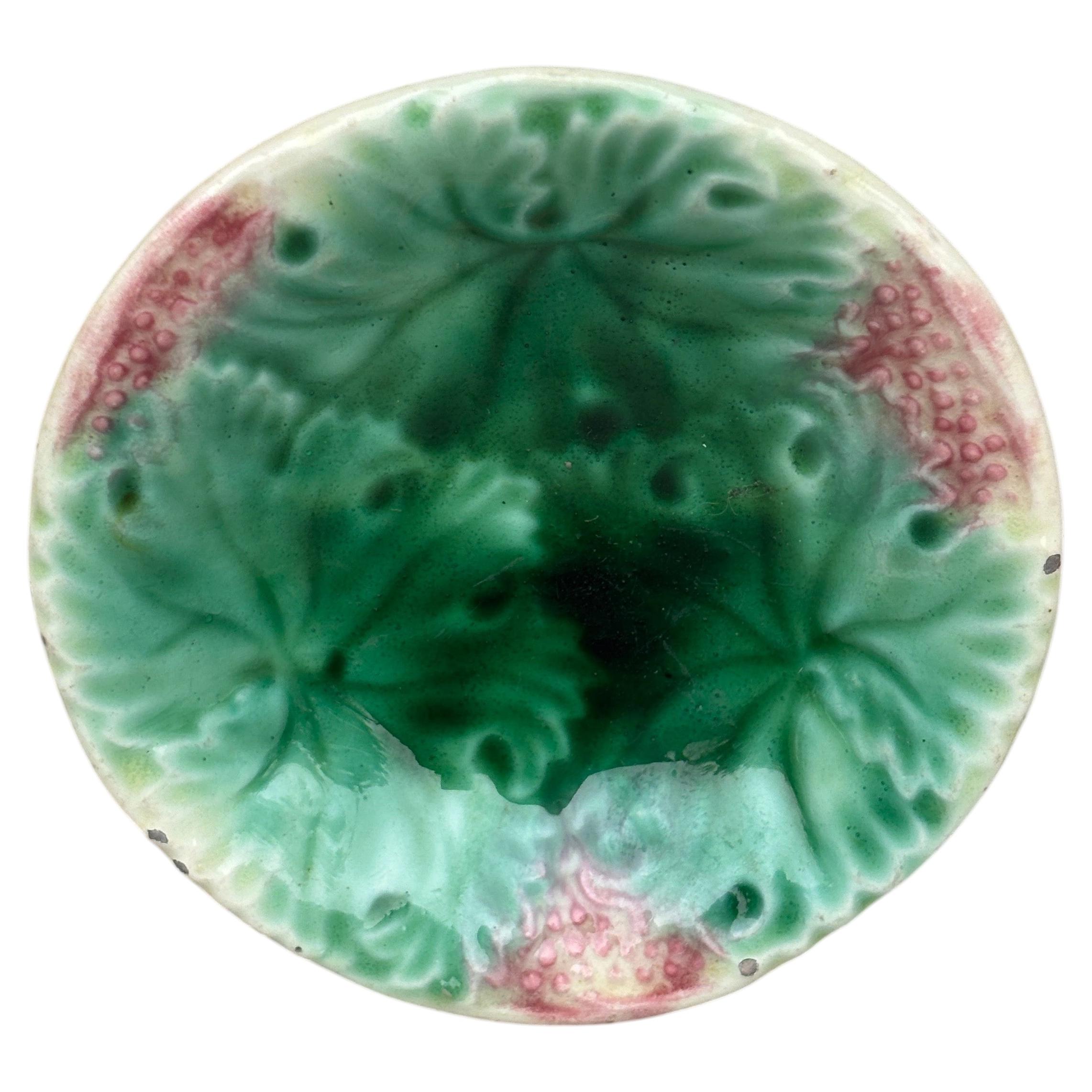 German Majolica Butter Pat with Leaves circa 1900