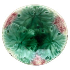 German Majolica Butter Pat with Leaves circa 1900