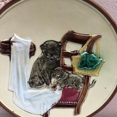 German Majolica Cat Wall Plate, circa 1900