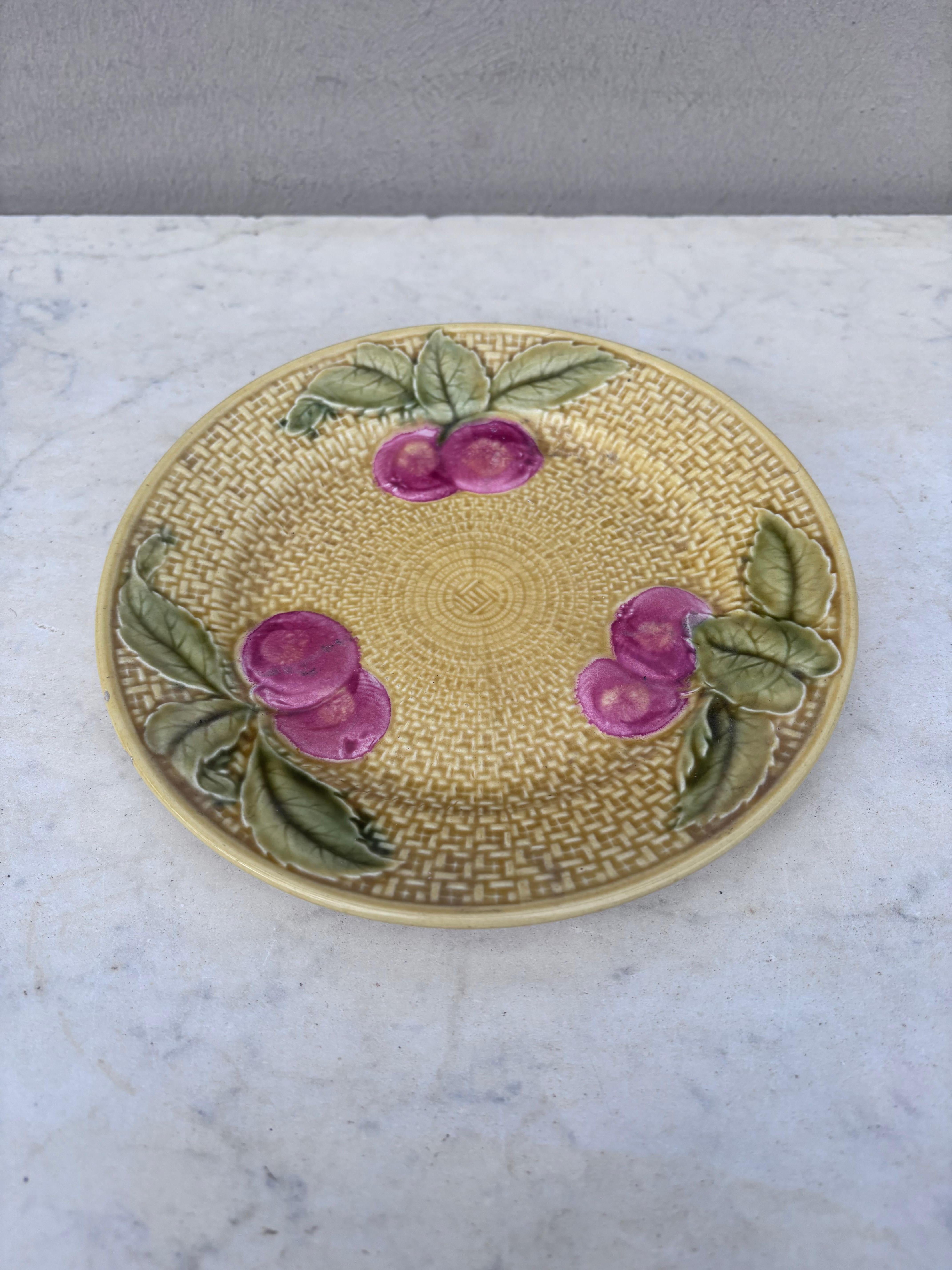 German Majolica Cherries plate, Circa 1900.