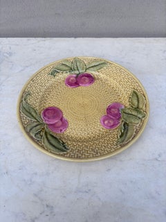 German Majolica Cherries Plate, Circa 1900