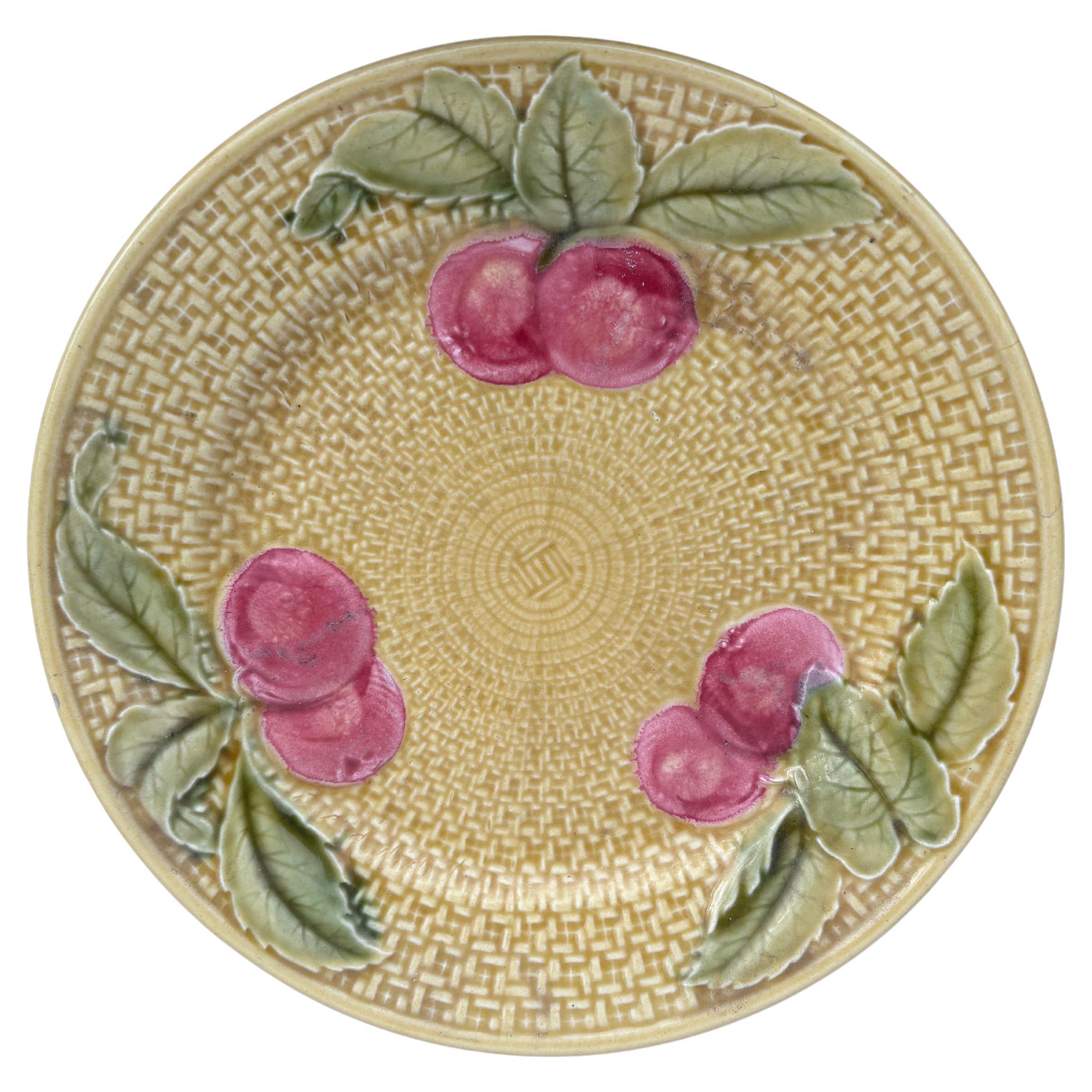 German Majolica Cherries Plate, Circa 1900 For Sale