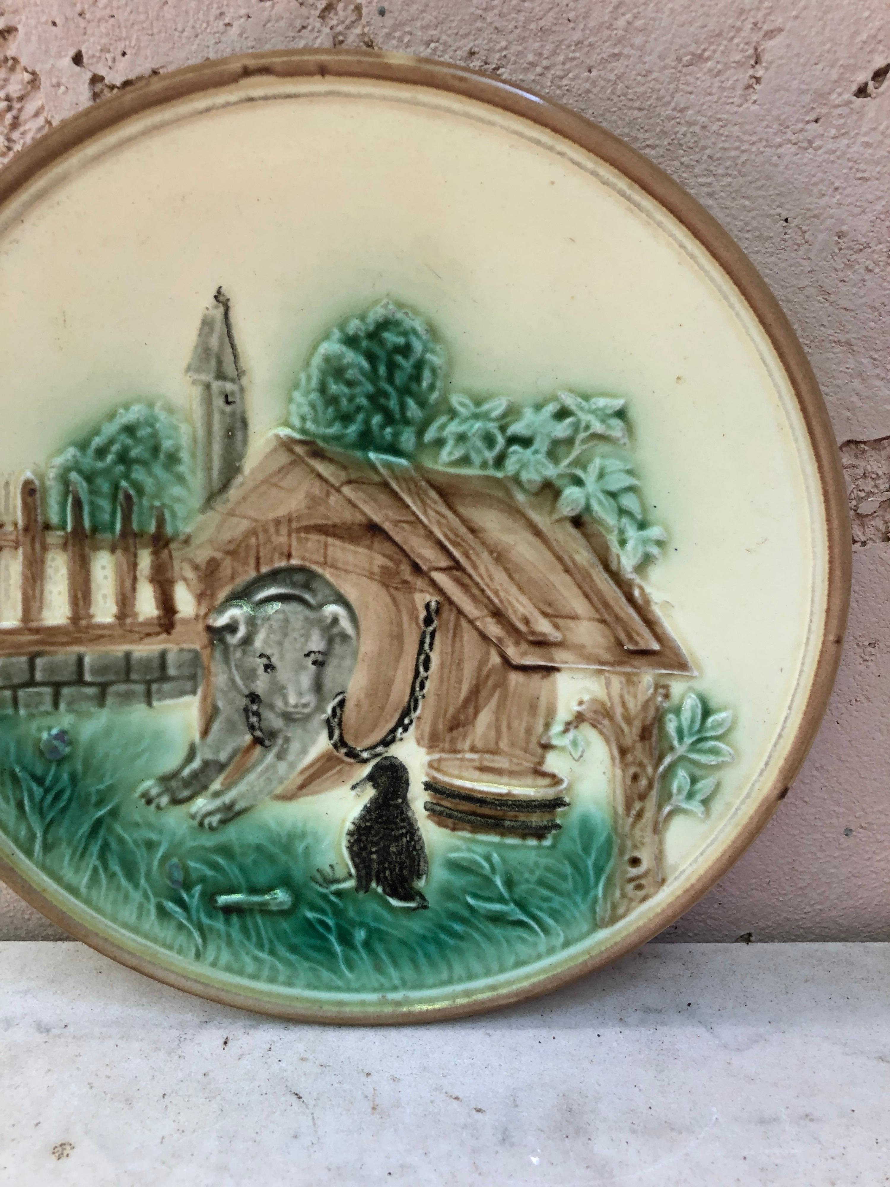 Country German Majolica Dog Wall Plate, circa 1900 For Sale