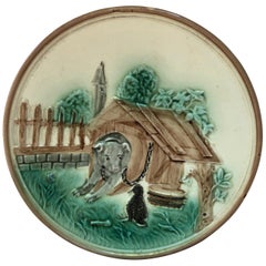 Antique German Majolica Dog Wall Plate, circa 1900