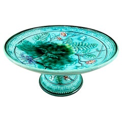 German Majolica Fern Leaf Greek Key Footed Comport