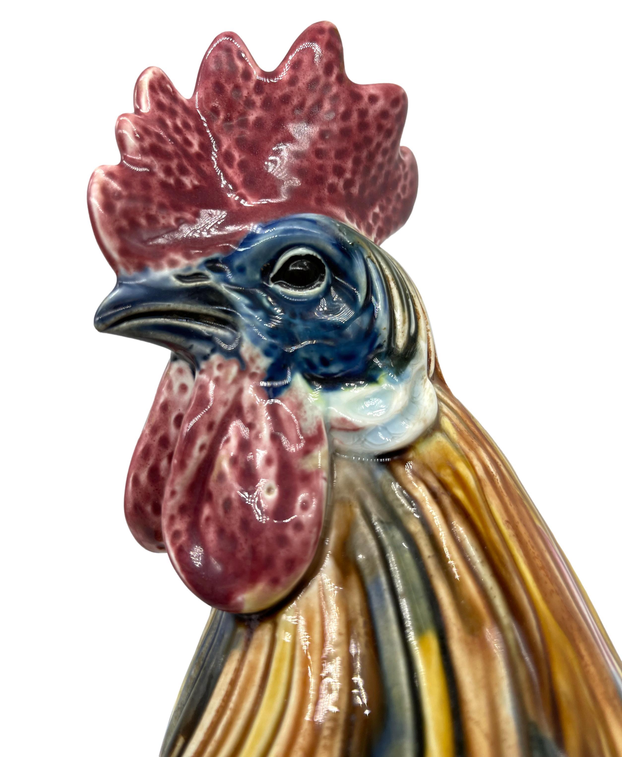 German Majolica Figural Rooster by Riedel Von Riedelstein, Dallwitz, ca. 1885 For Sale 4