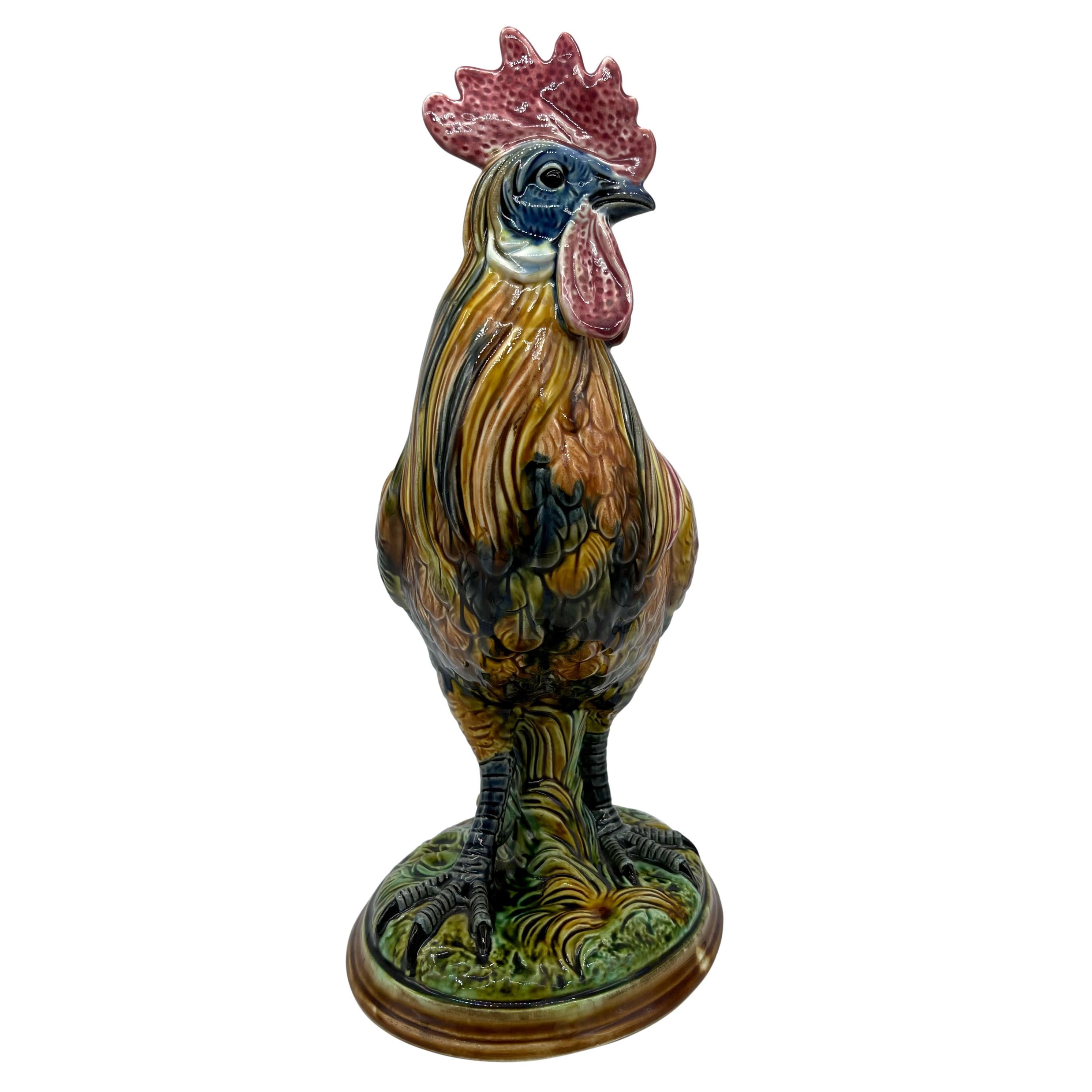 Molded German Majolica Figural Rooster by Riedel Von Riedelstein, Dallwitz, ca. 1885 For Sale