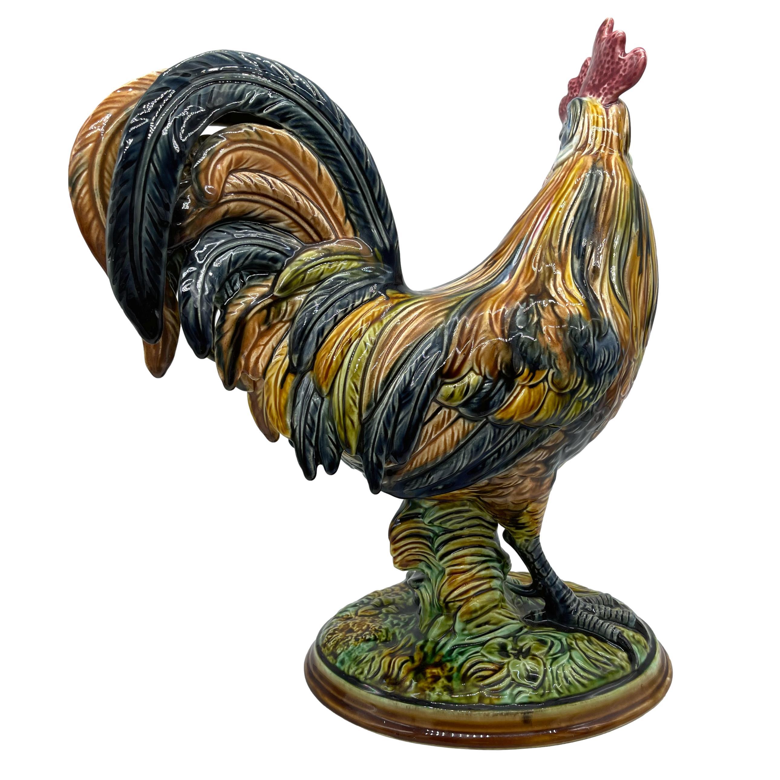 19th Century German Majolica Figural Rooster by Riedel Von Riedelstein, Dallwitz, ca. 1885 For Sale